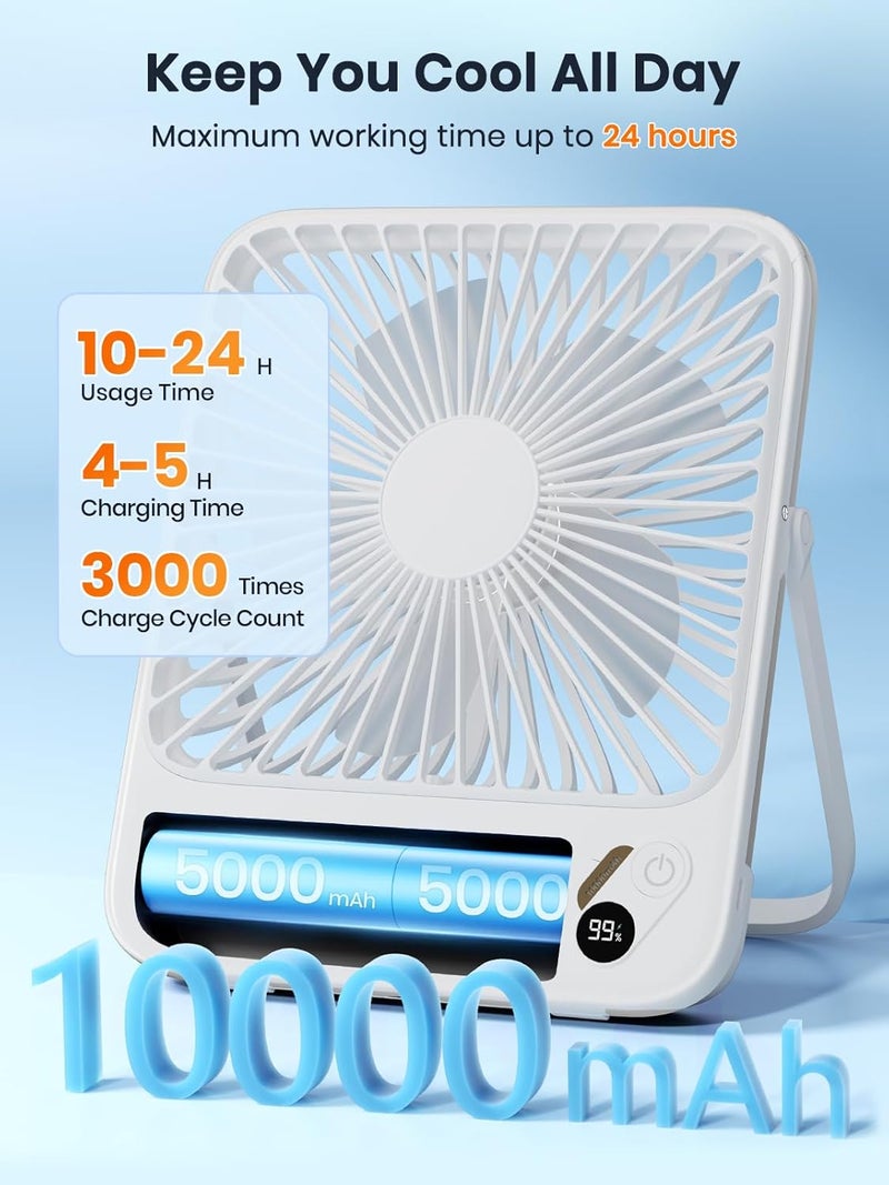 Warmco 10000mAh Portable Travel Fan 7-inch, Max 24H Runtime, Ultra-thin Quiet Rechargeable Battery Operated Desk Fan with Digital Display for Camping, Office, Bedroom, Cruise Essentials White - Image 2